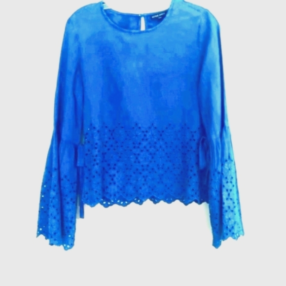 Style Envy Eyelet Embroidered Bell Sleeve Blouse SizeMedium Denim Blue Awesome💙 - Picture 2 of 11